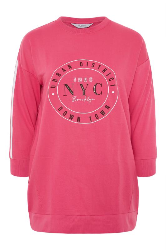 Plus Size Hot Pink 'NYC' Embellished Varsity Sweatshirt | Yours Clothing 6