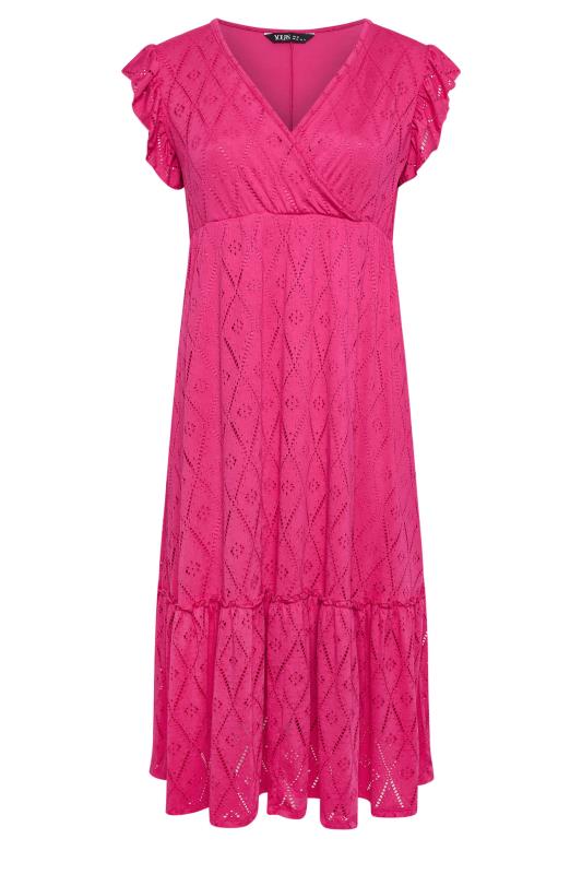 YOURS Plus Size Pink Broderie Anglaise Midaxi Dress | Yours Clothing 5