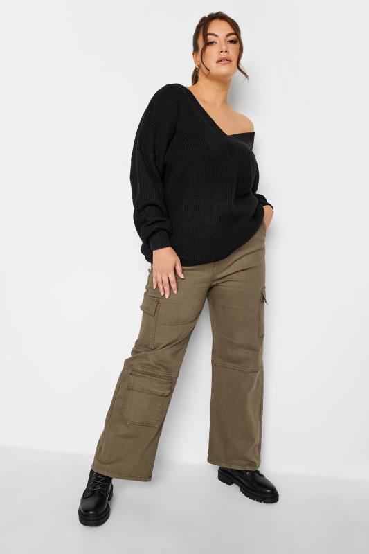 Plus Size Black V-Neck Knitted Jumper | Yours Clothing 2