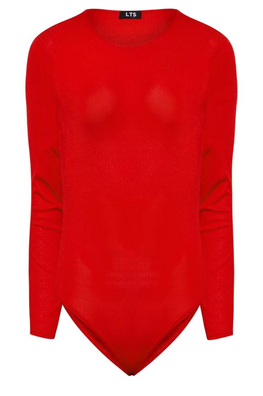 LTS Tall Women's Red Ribbed Long Sleeve Bodysuit | Long Tall Sally 5