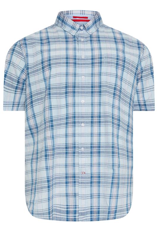 D555 Big & Tall Light Blue Check Print Short Sleeve Shirt | BadRhino 3