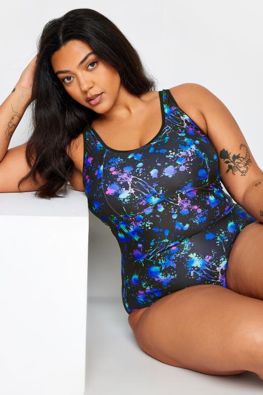 YOURS Plus Size Blue Splash Print Active Swimsuit | Yours Clothing 4