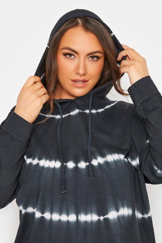 Plus Size Black Tie Dye Washed Hoodie | Yours Clothing  4