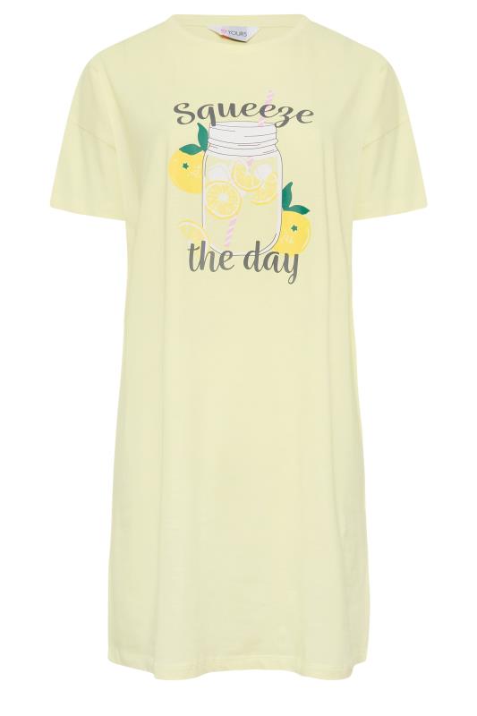 YOURS Curve Plus Size Pastel Yellow 'Squeeze The Day' Slogan  Lemonade Print Night Dress 6