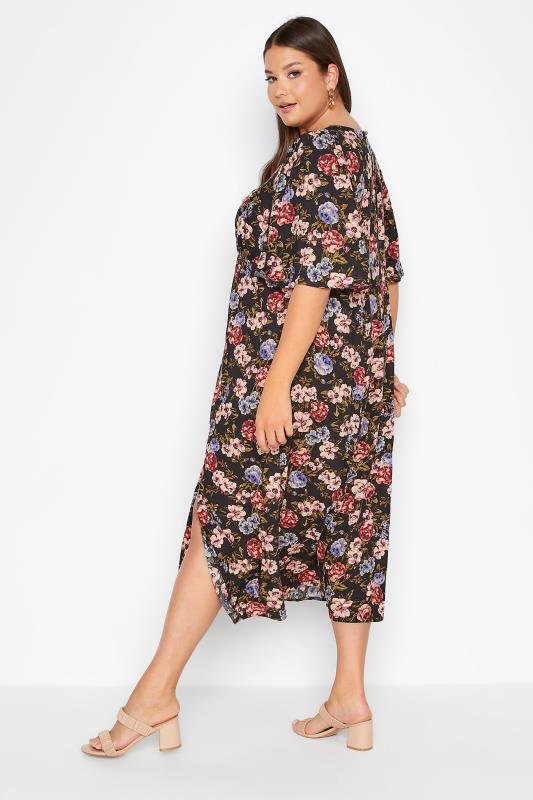 Plus Size Black Floral Print Side Split Midi Dress | Yours Clothing 3