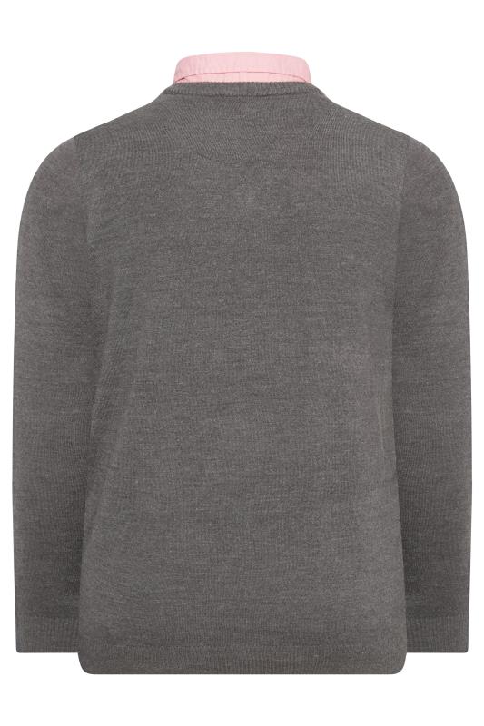 BadRhino Big & Tall Charcoal Grey & Pink Essential Mock Shirt Jumper 4