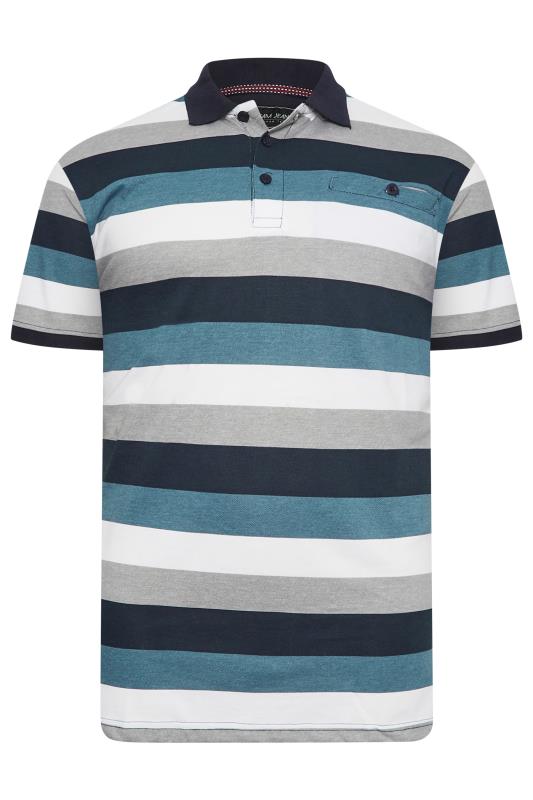 KAM Big & Tall Navy Blue Stripe Short Sleeve Polo Shirt | BadRhino  3