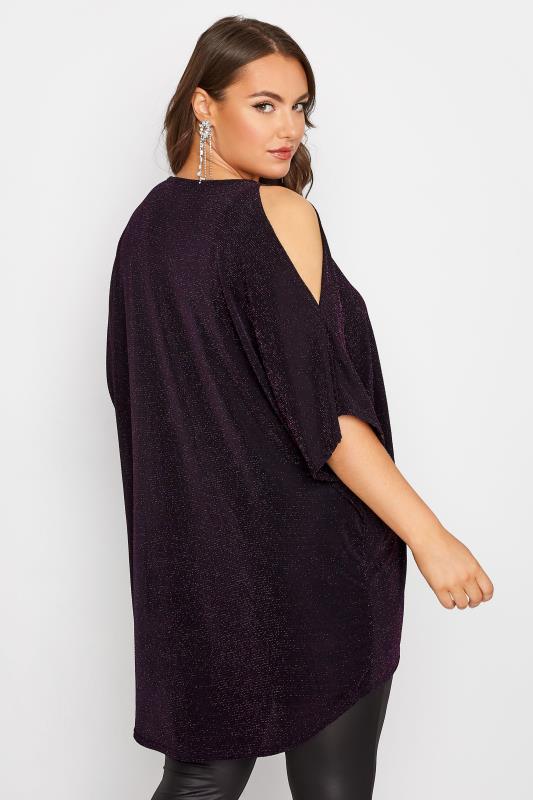 YOURS LONDON Plus Size Purple Glitter Cold Shoulder Cape Top | Yours ...