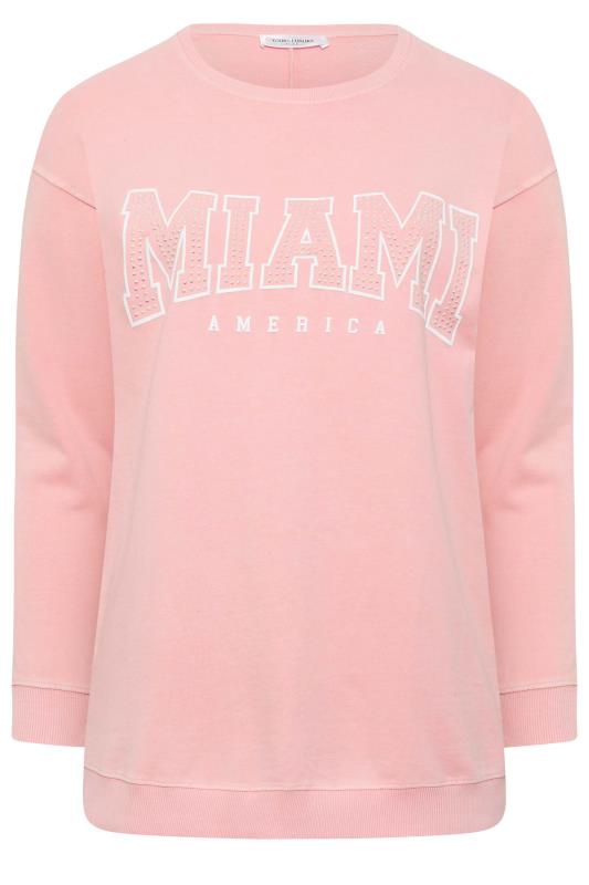 YOURS LUXURY Plus Size Pink Acid Wash 'Miami' Stud Embellished Sweatshirt | Yours Clothing 7