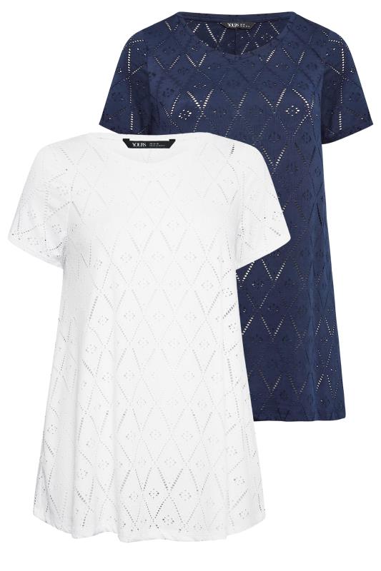 YOURS 2 PACK Plus Size Navy Blue & White Broderie Anglaise Swing Tops | Yours Clothing 8
