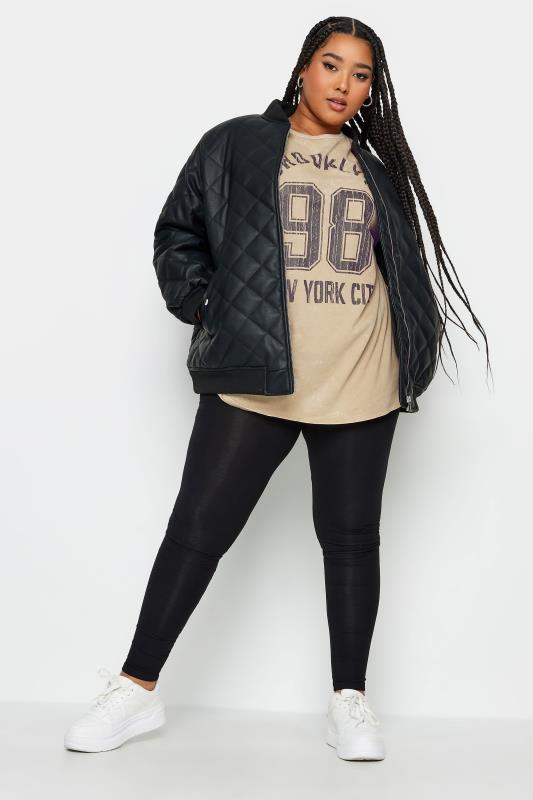 YOURS Plus Size Beige Brown 'Brooklyn' Slogan Acid Wash Varsity T-Shirt | Yours Clothing 3