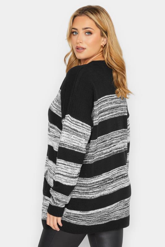 Plus Size Black Distressed Stripe Oversized Jumper | Yours Clothing 3