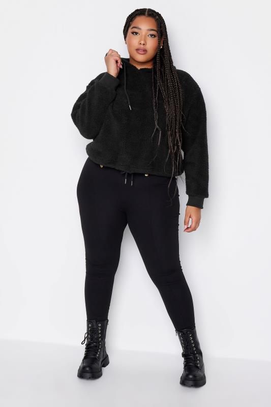 YOURS Plus Size Black Teddy Cropped Fleece Hoodie | Yours Clothing 3