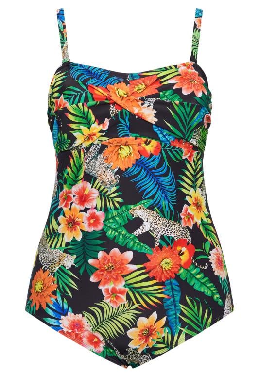 YOURS Plus Size Black Tropical Print Swimsuit | Yours Clothing 10