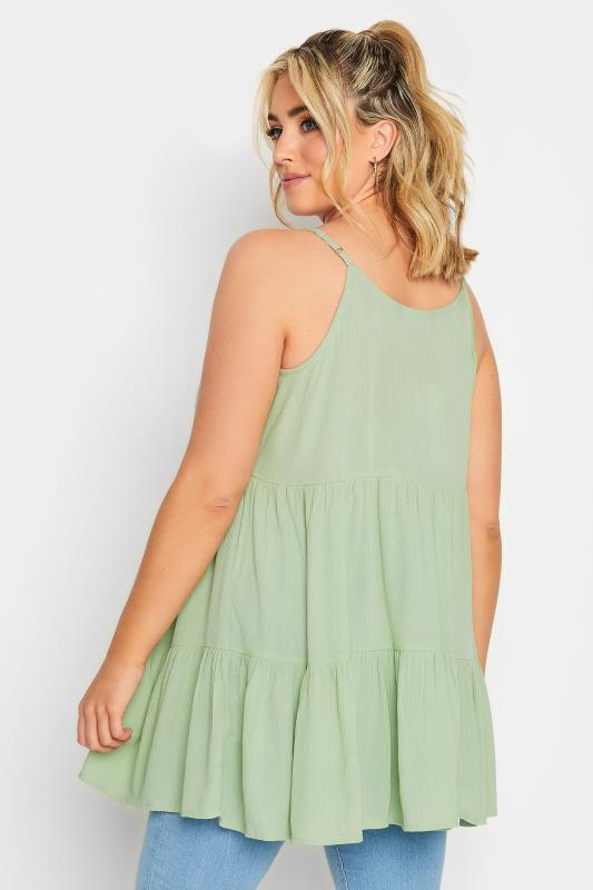 LIMITED COLLECTION Plus Size Sage Green Crinkle Tiered Swing Vest Top | Yours Clothing 3
