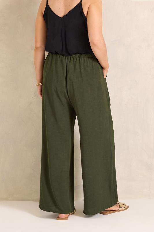 EVANS Plus Size Khaki Green Tie Waist Wide Leg Trousers | Evans  2