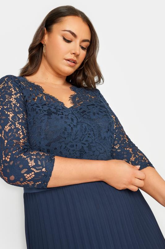 YOURS LONDON Plus Size Navy Blue Lace Wrap Pleated Maxi Dress | Yours Clothing 4