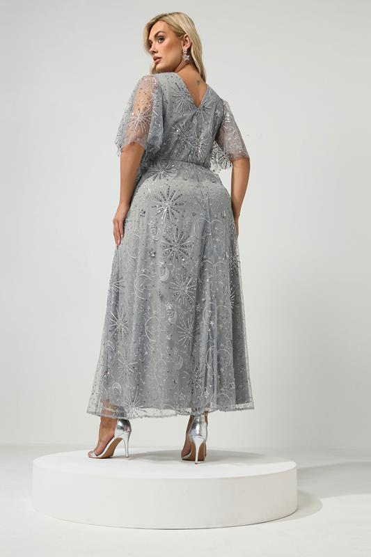 silver glitter dress plus size Yours London Women's Celestial Sequin Maxi Size 12 formal silver dress plus size