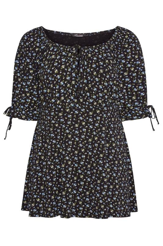 LIMITED COLLECTION Curve Black & Blue Ditsy Print Milkmaid Top_F.jpg