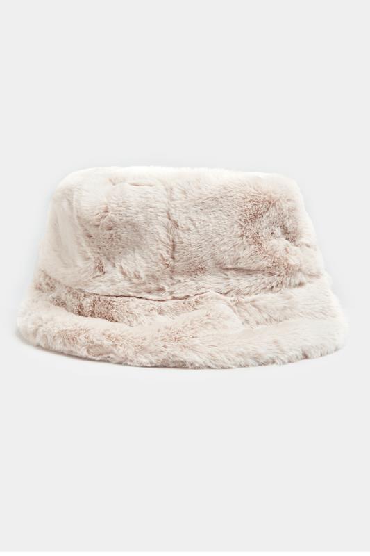 Plus Size Cream Faux Fur Bucket Hat | Yours Clothing 2