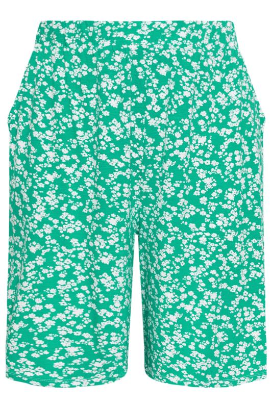 YOURS Plus Size Green Ditsy Floral Print Pull On Shorts | Yours Clothing 5