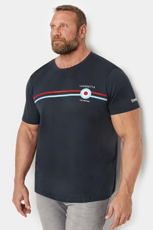 LAMBRETTA Big & Tall Navy Blue Stripe T-Shirt | BadRhino 1