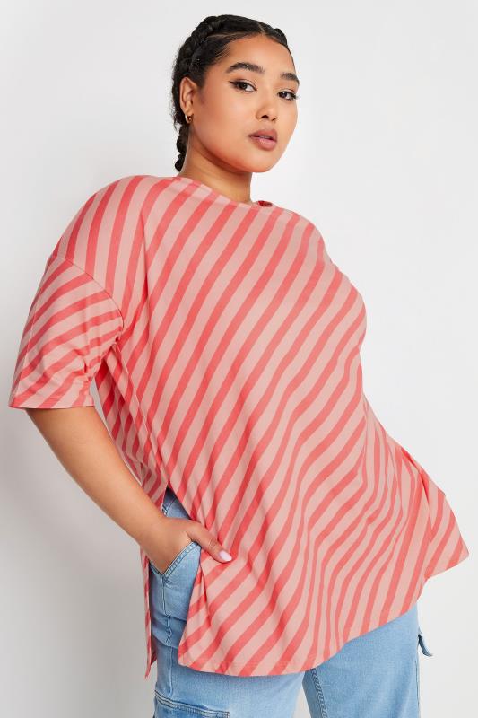 Plus Size  YOURS Curve Pink Stripe Print Oversized Top