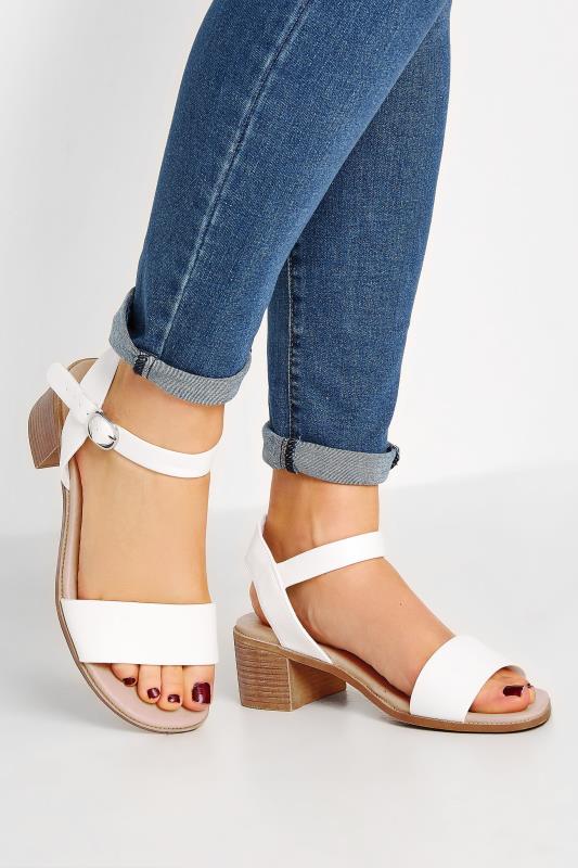 Plus Size  White Block Strappy Low Heel Sandals In Extra Wide EEE Fit