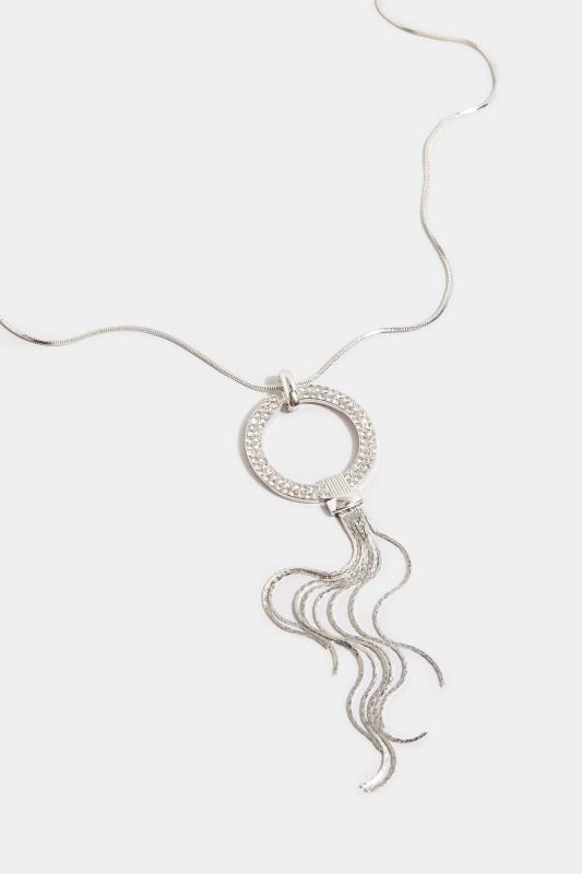 Silver Diamante Circle Tassel Long Necklace 3