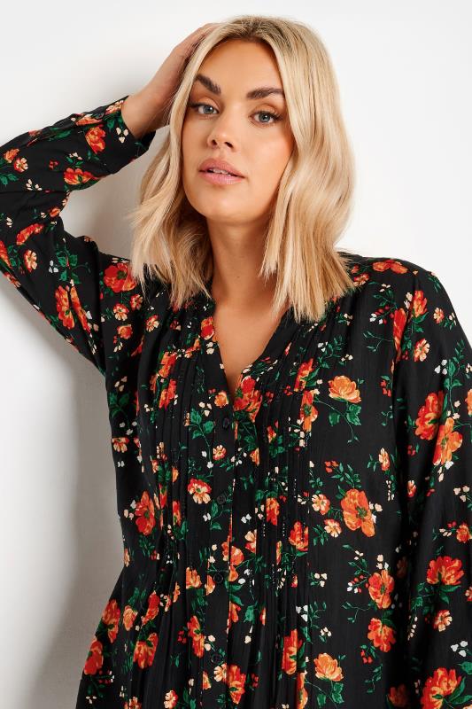 YOURS Plus Size Black Floral Pinruck Shirt | Yours Clothing 4