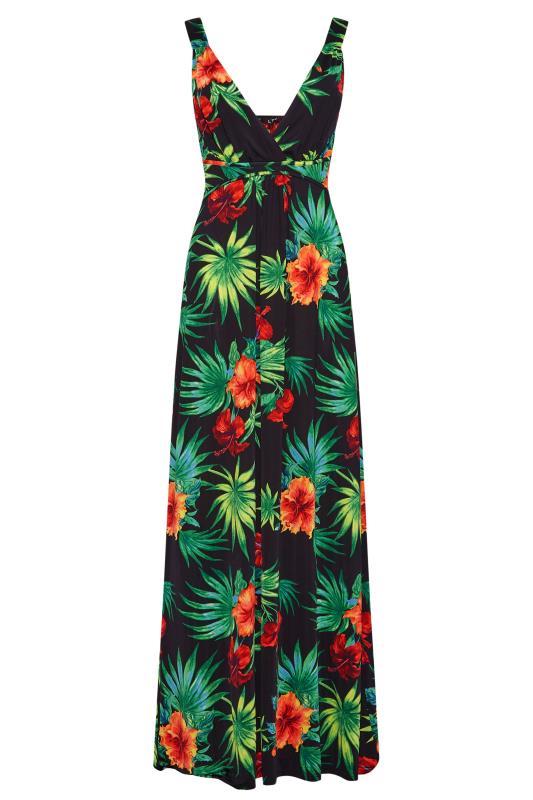 LTS Tall Black Tropical Print V-Neck Maxi Dress_F.jpg