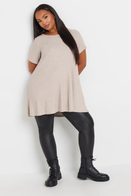 YOURS Plus Size Natural Brown Soft Touched Ribbed T-Shirt | Yours Clothing 2