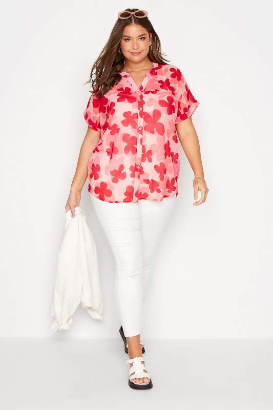 Plus Size Pink Floral Print Grown On Sleeve Chiffon Shirt | Yours Clothing 2
