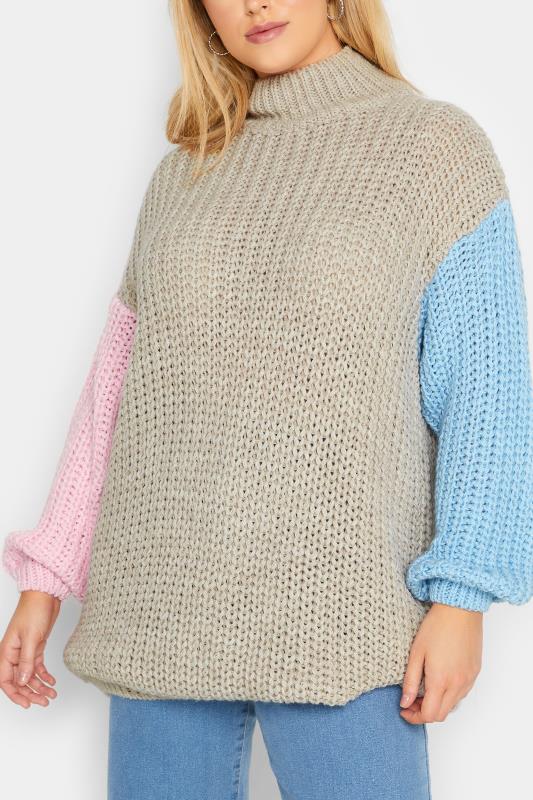 YOURS LUXURY Plus Size Beige Brown Colour Block Sleeve Jumper | Yours Clothing 5