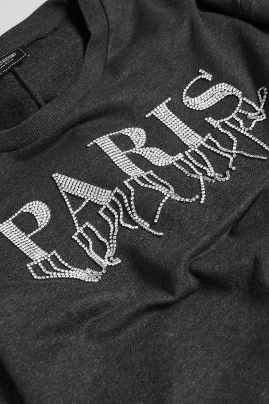 YOURS LUXURY Plus Size Charcoal Grey 'Paris' Diamante Embellished Sweatshirt | Yours Clothing 9