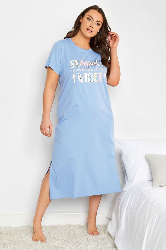  Grande Taille YOURS Curve Blue 'Summer Vibes' Placket Midaxi Nightdress