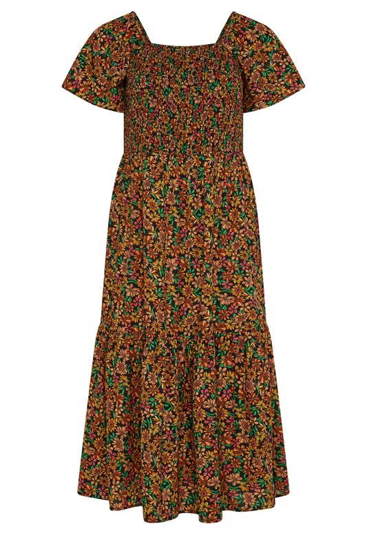 YOURS Plus Size Black Shirred Floral Maxi Dress | Yours Clothing 5