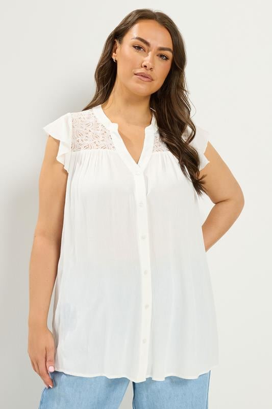  YOURS blusa blanca con detalle de encaje