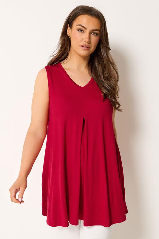  YOURS Curve Red Pleat Front Vest Top