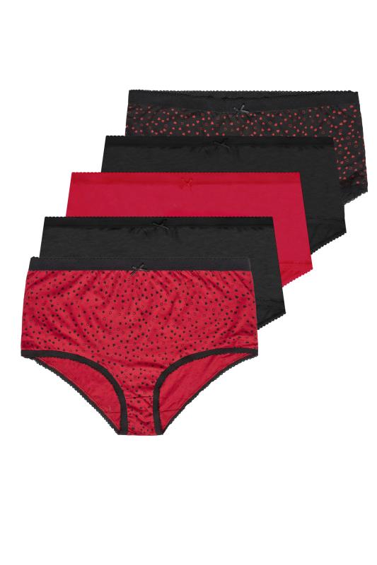 5 PACK Curve Red & Black Heart Print High Waisted Full Briefs 2