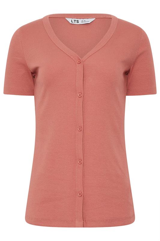 LTS Tall Women's Coral Pink Button Ribbed T-Shirt | Long Tall Sally 6