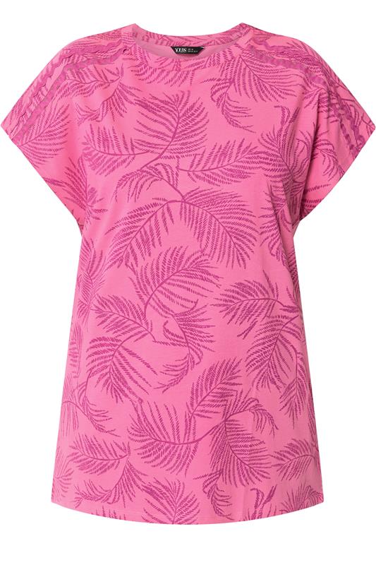YOURS Plus Size Pink Palm Tree Trim Detail T-Shirt | Yours Clothing 5