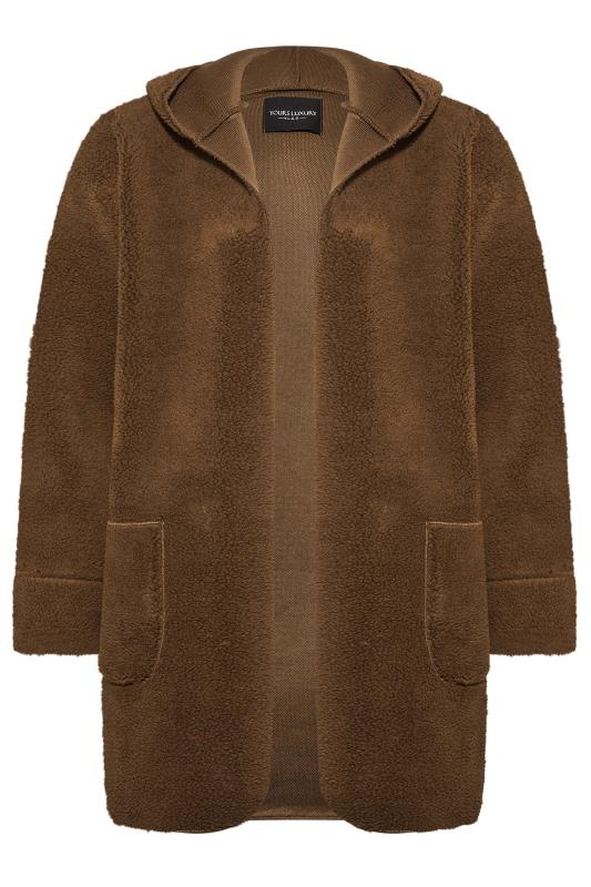 YOURS LUXURY Plus Size Brown Teddy Hooded Jacket | Yours Clothing 6