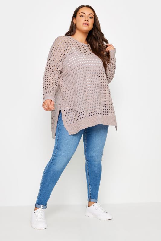 YOURS Plus Size Light Pink Crochet Jumper | Yours Clothing 2