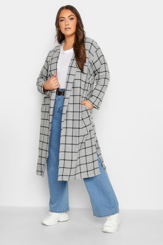 Plus Size  LIMITED COLLECTION Curve Light Grey Check Long Duster Coat
