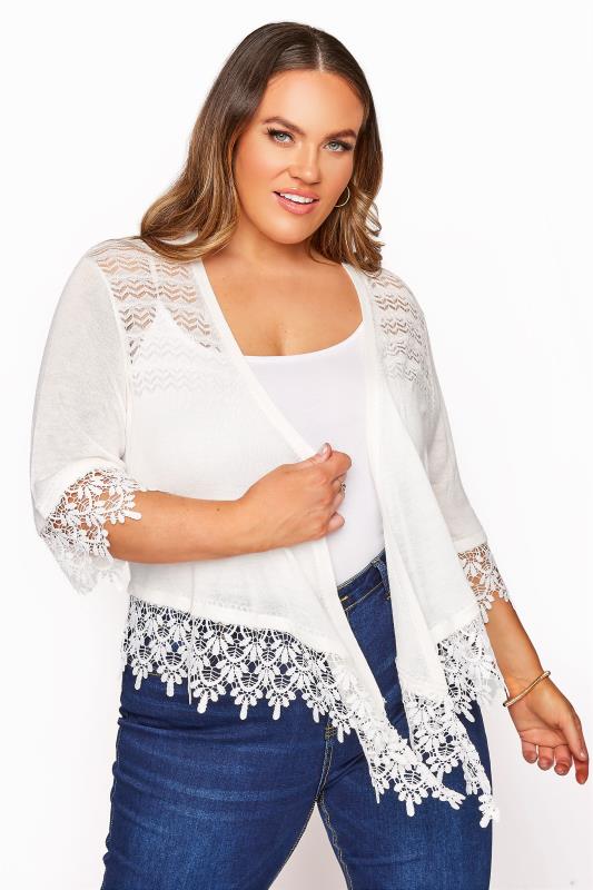  Grande Taille Curve White Waterfall Shrug Cardigan