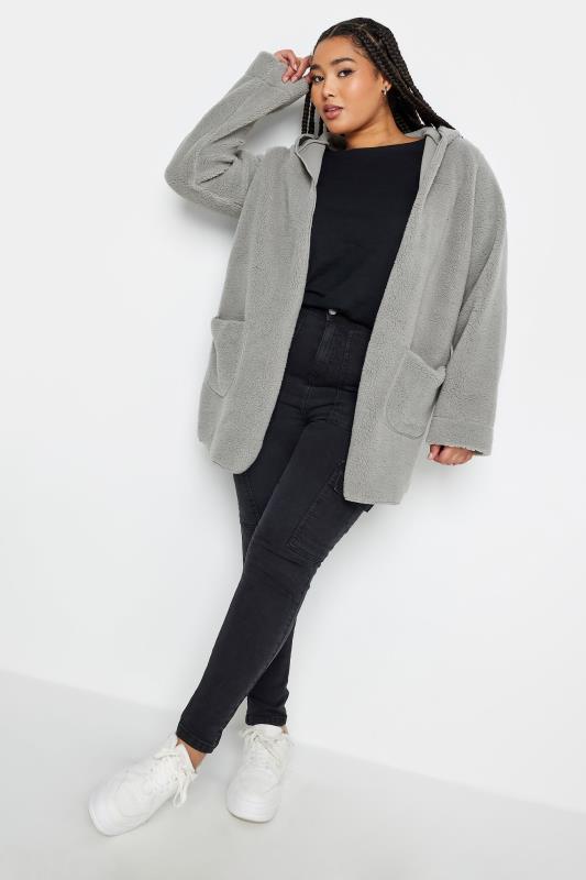 YOURS Plus Size Grey Teddy Hooded Jacket | Yours Clothing 2