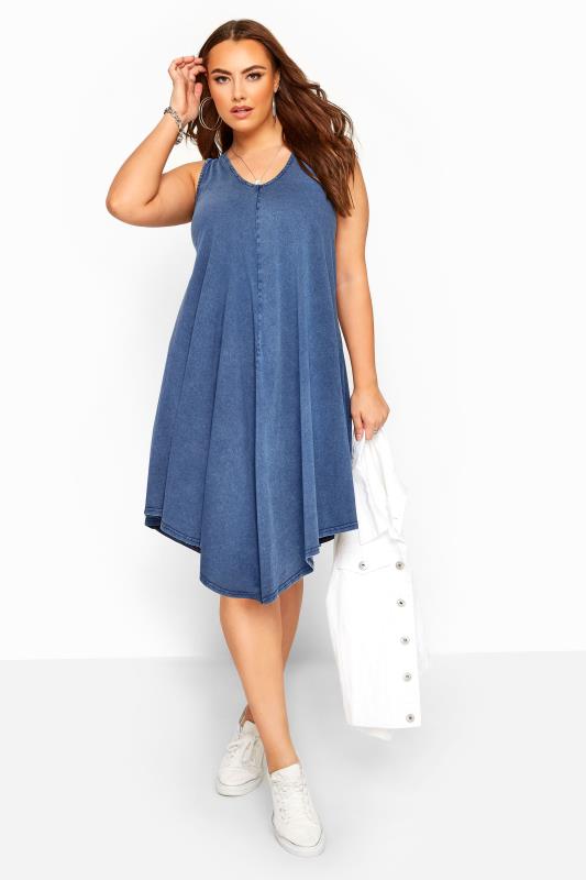 Blue Chambray Denim Look Swing Dress | Yours Clothing