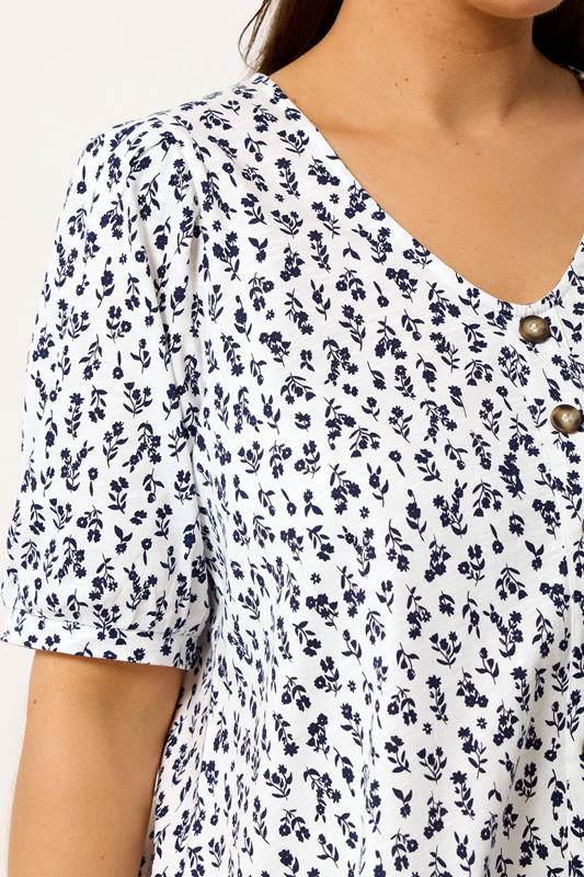 YOURS Plus Size White Floral Button Front Top | Yours Clothing 4