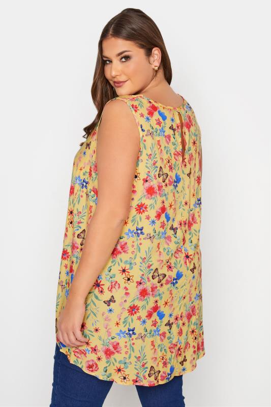 Curve Yellow Floral Print Sleeveless Top 3